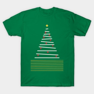 Minimalist Christmas Tree White Red Green T-Shirt